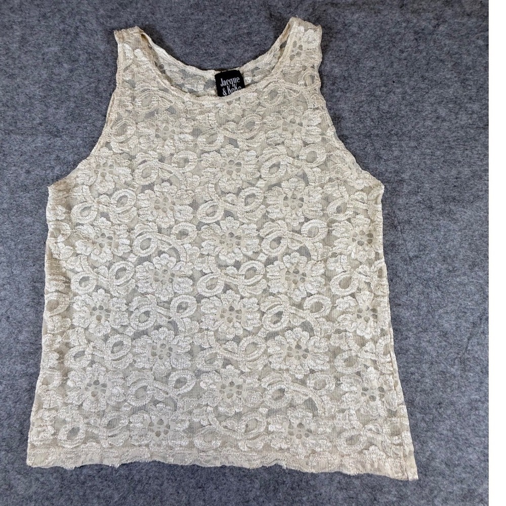 Jacque & Koko Women Cream Floral Lace Tank Top Sleeveless Scoop Neck Size 18/20